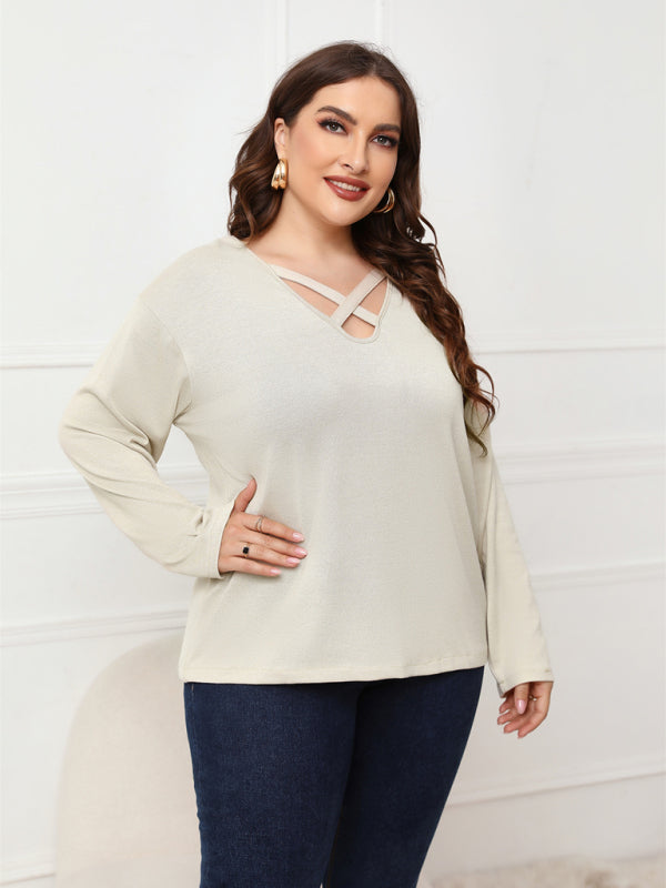 Black Long Sleeve Crossover V Neckline Knitted Top