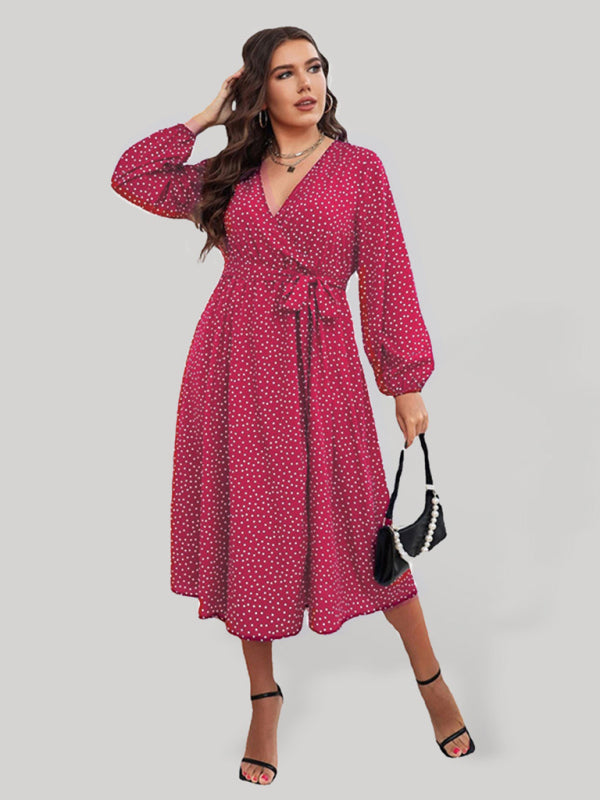 Red Polka Dot Long Sleeve Midi Dress