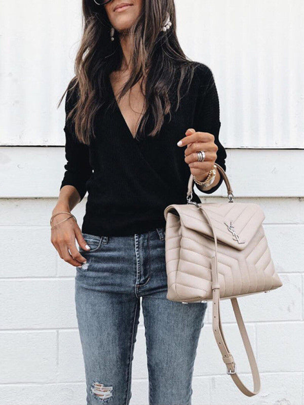 Sexy Fashion Deep V Neck Crossover Batman Long Sleeve Top