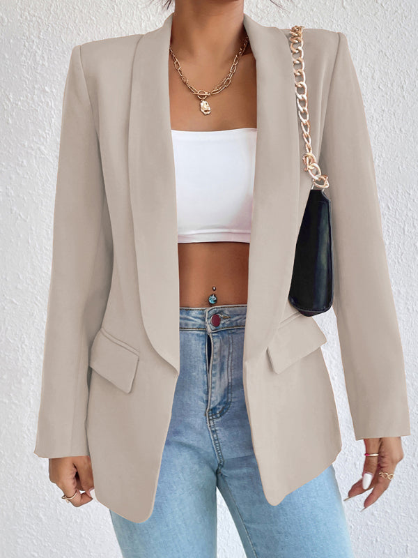 Temperament commuter solid color lapel long-sleeved small suit jacket