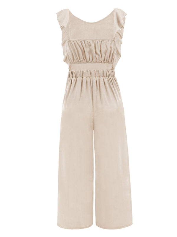 Women's Casual Commuting Ruffle Lace Sleeveless Tie Jumpsuit