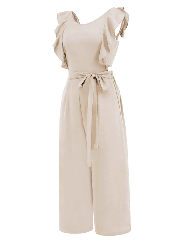 Women's Casual Commuting Ruffle Lace Sleeveless Tie Jumpsuit