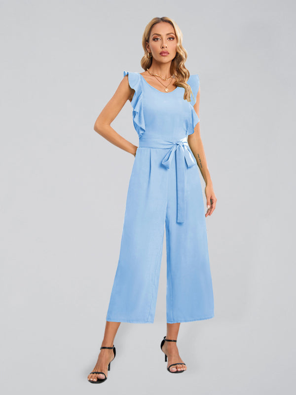 Women's Casual Commuting Ruffle Lace Sleeveless Tie Jumpsuit