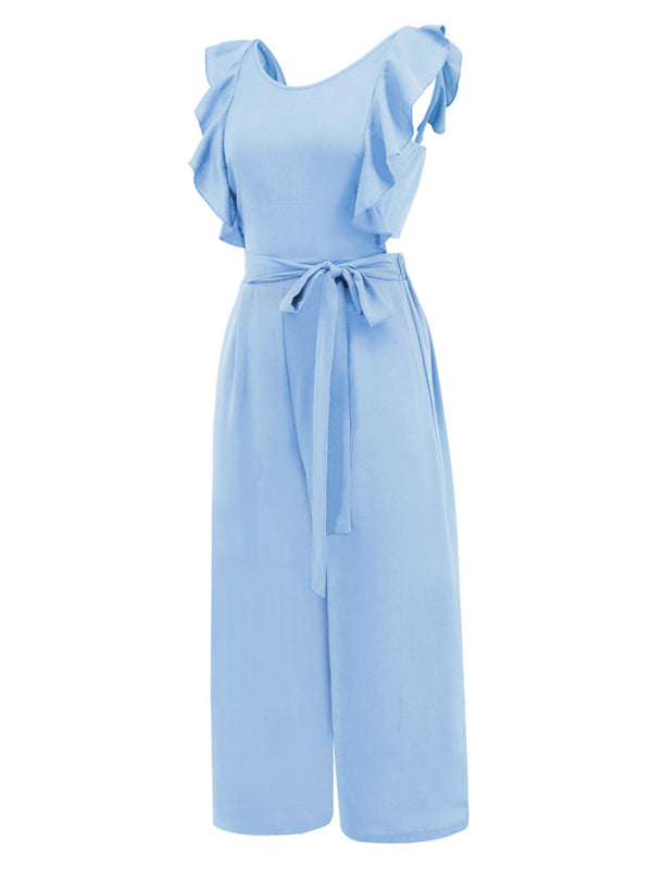 Women's Casual Commuting Ruffle Lace Sleeveless Tie Jumpsuit