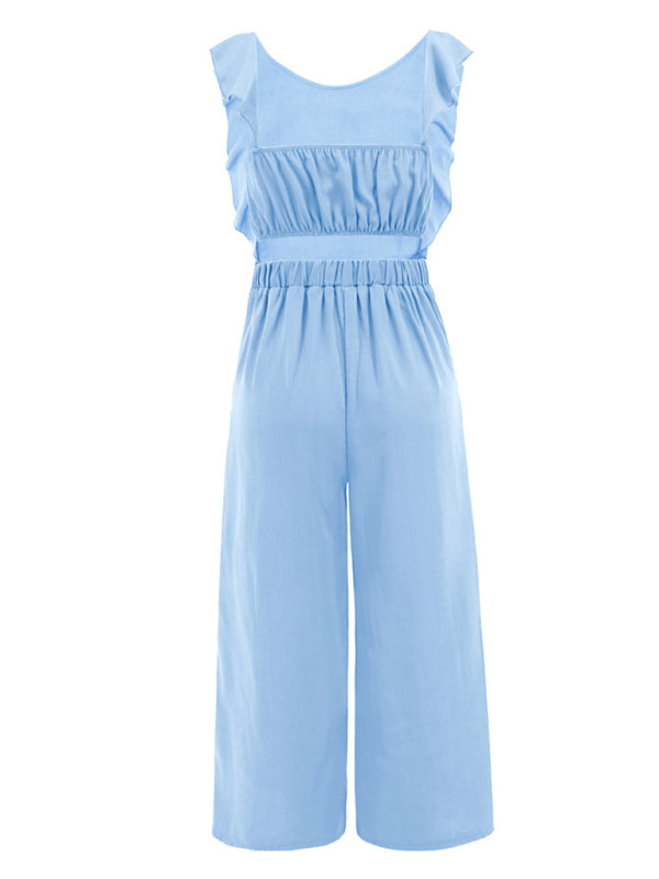 Women's Casual Commuting Ruffle Lace Sleeveless Tie Jumpsuit