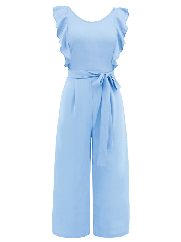 Women's Casual Commuting Ruffle Lace Sleeveless Tie Jumpsuit