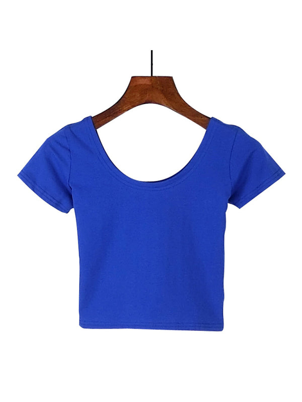 Cotton tight-fitting navel-cut short-sleeved crop top