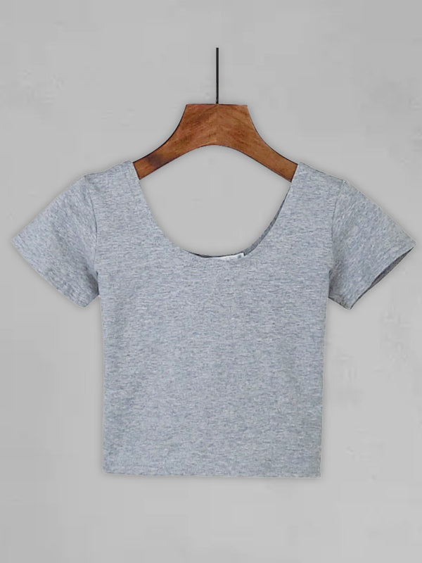 Cotton tight-fitting navel-cut short-sleeved crop top