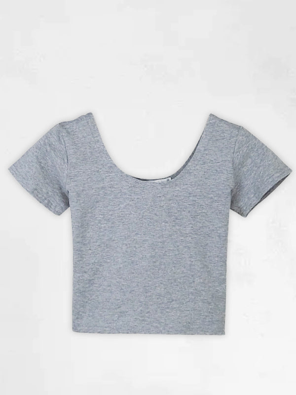 Cotton tight-fitting navel-cut short-sleeved crop top
