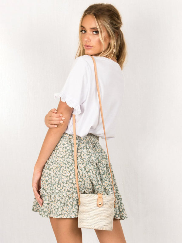 Ladies High Waist Ruffled Floral Printed A-Line Skirt