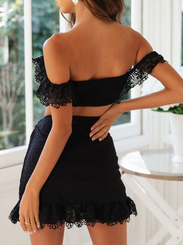 One-shoulder Lace Tube Top & Skirt Set