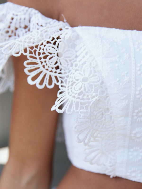One-shoulder Lace Tube Top & Skirt Set