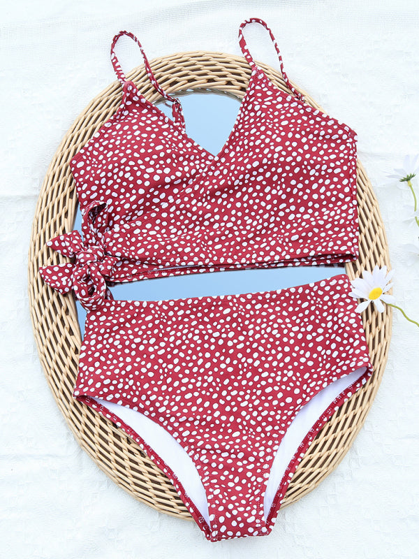 Women's Polka Dot Print Cross Tie High Waist Bikini