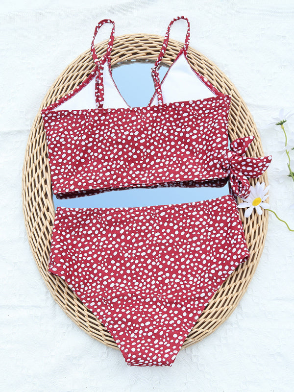 Women's Polka Dot Print Cross Tie High Waist Bikini