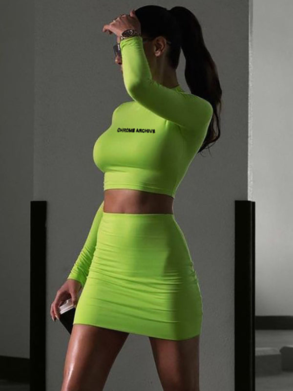 Women's Alphabet Cropped Top + High Waist Tight Skirt Set
