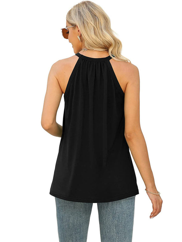 Women's Solid Color Lace Panel Sleeveless Tank Top