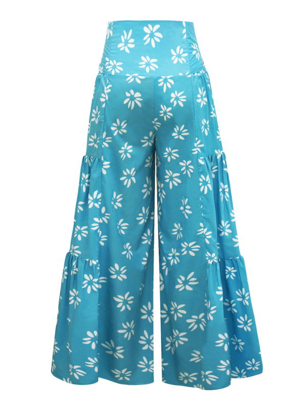 Women's printed loose casual holiday wind strappy wide-leg pants