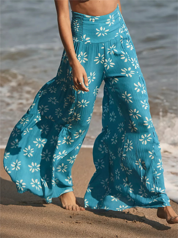 Women's printed loose casual holiday wind strappy wide-leg pants