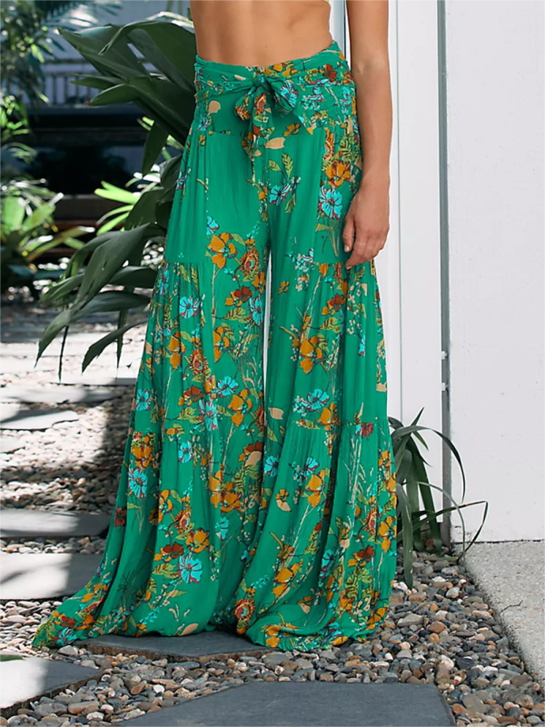 Women's printed loose casual holiday wind strappy wide-leg pants