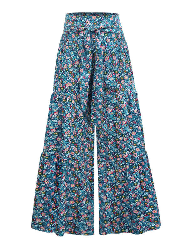 Women's printed loose casual holiday wind strappy wide-leg pants