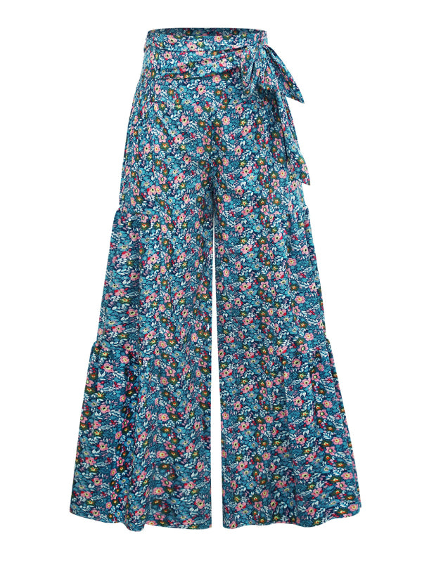 Women's printed loose casual holiday wind strappy wide-leg pants
