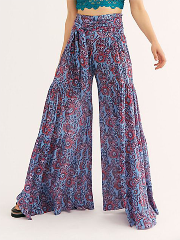Women's printed loose casual holiday wind strappy wide-leg pants