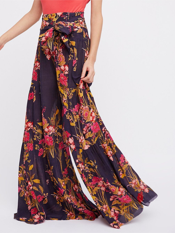 Women's printed loose casual holiday wind strappy wide-leg pants