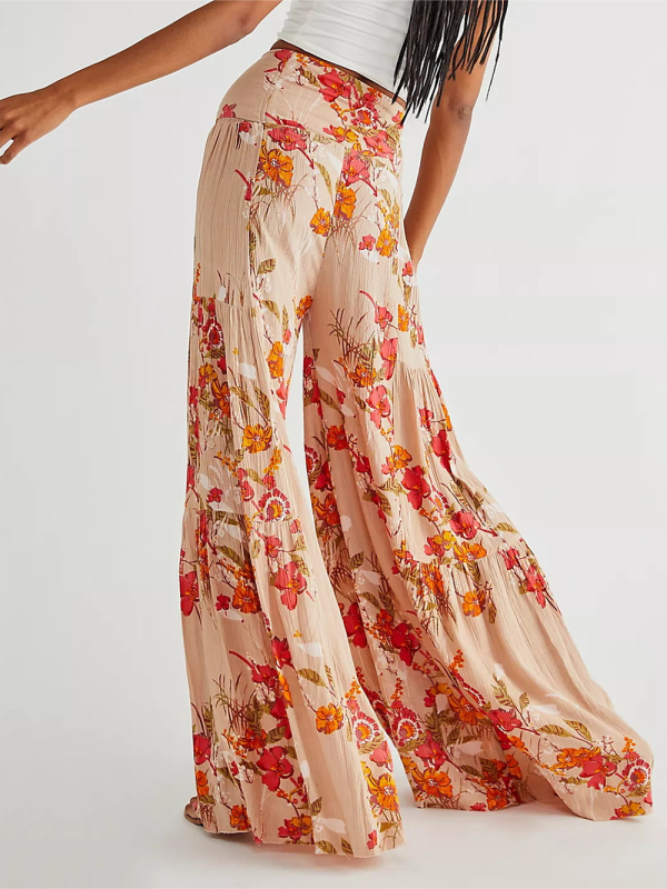 Women's printed loose casual holiday wind strappy wide-leg pants