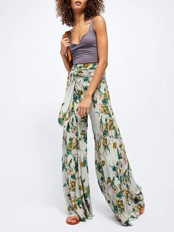 Women's printed loose casual holiday wind strappy wide-leg pants