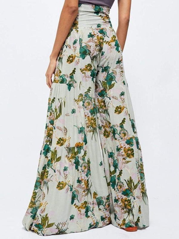 Women's printed loose casual holiday wind strappy wide-leg pants