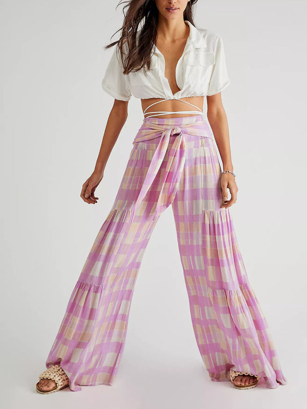 Women's printed loose casual holiday wind strappy wide-leg pants