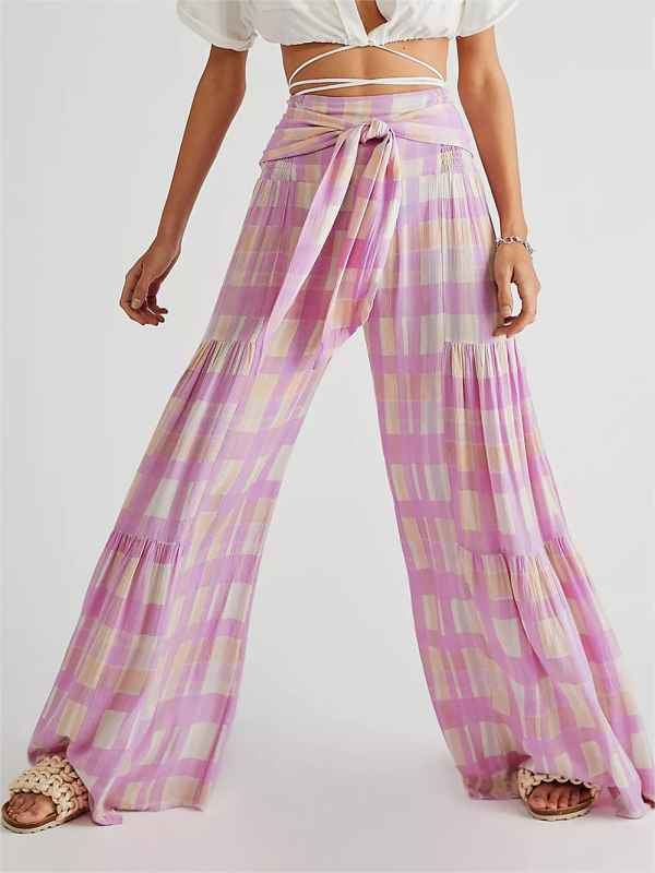 Women's printed loose casual holiday wind strappy wide-leg pants