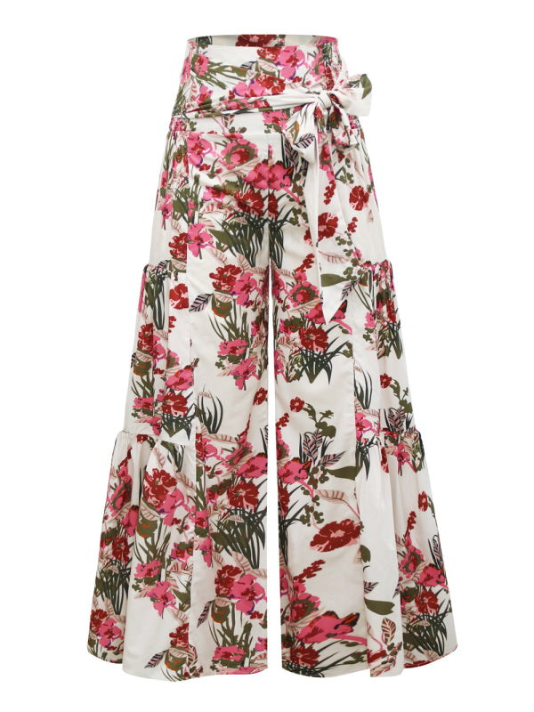 Women's printed loose casual holiday wind strappy wide-leg pants