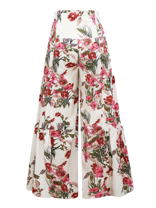 Women's printed loose casual holiday wind strappy wide-leg pants