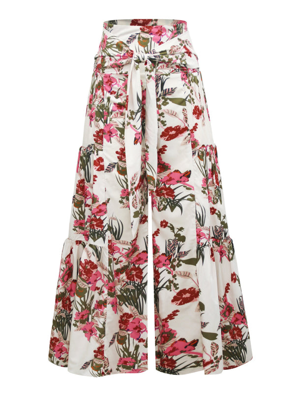 Women's printed loose casual holiday wind strappy wide-leg pants