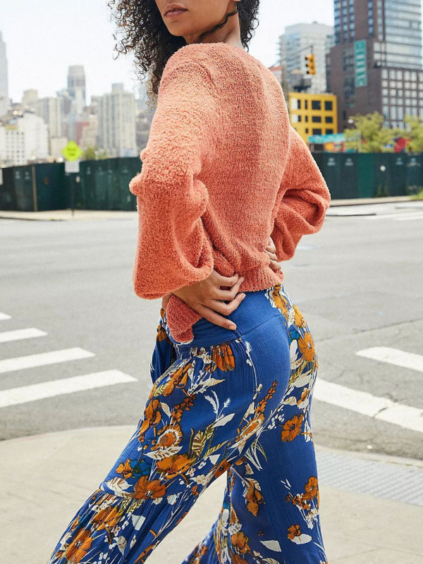 Women's printed loose casual holiday wind strappy wide-leg pants