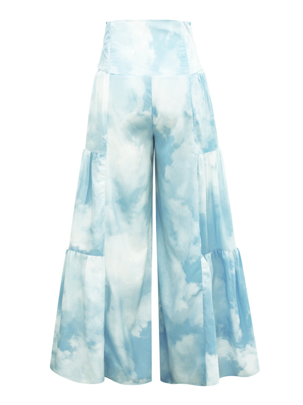 Women's printed loose casual holiday wind strappy wide-leg pants