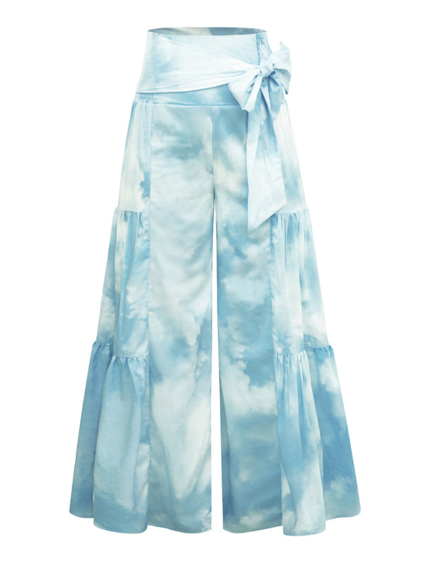 Women's printed loose casual holiday wind strappy wide-leg pants