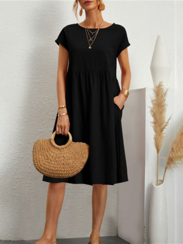 Women's Solid Color Round Neck A-Line Dress