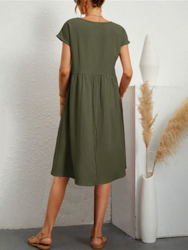 Women's Solid Color Round Neck A-Line Dress