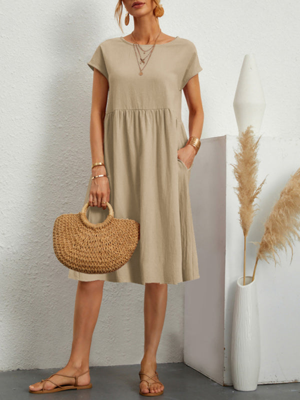 Women's Solid Color Round Neck A-Line Dress