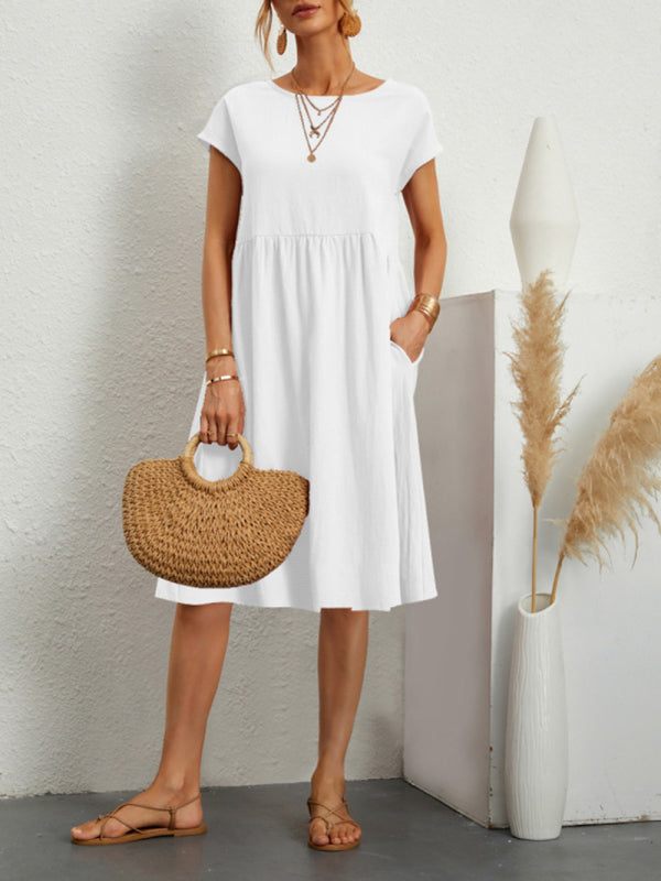 Women's Solid Color Round Neck A-Line Dress
