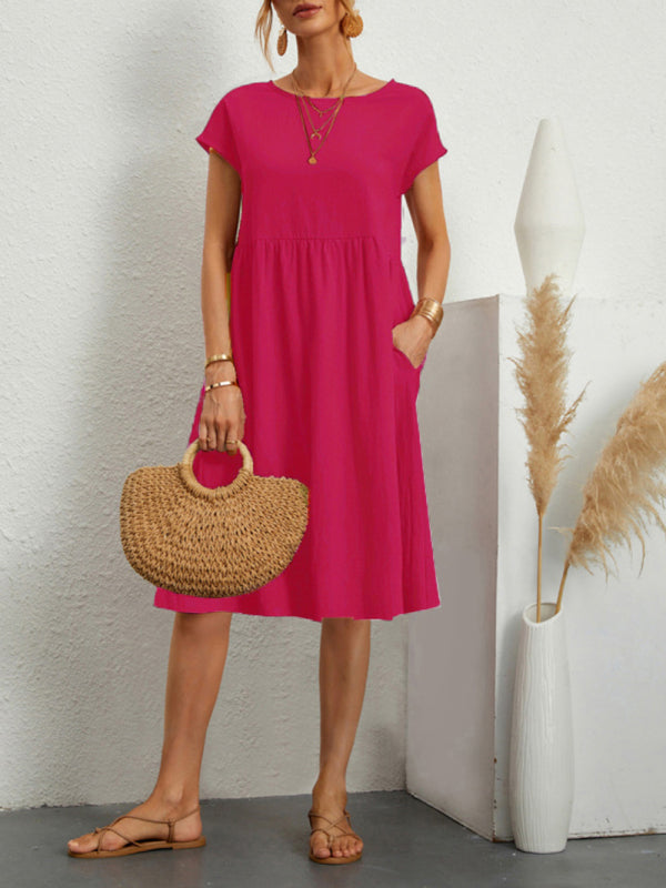 Women's Solid Color Round Neck A-Line Dress