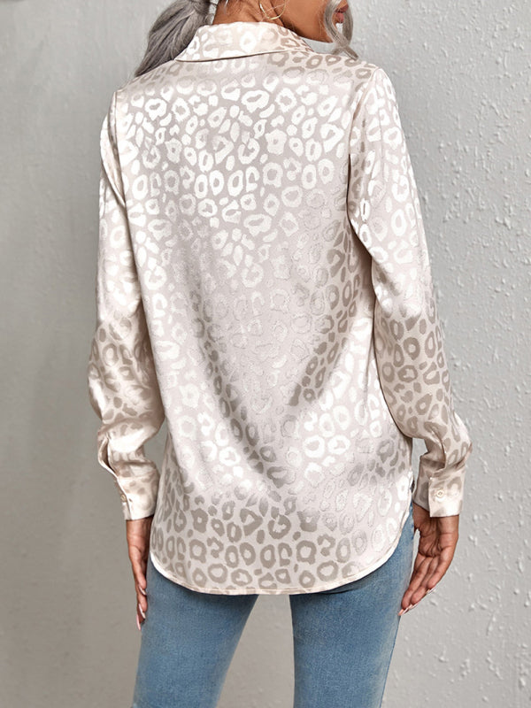 Open button leopard jacquard shirt elegant commuter long-sleeved shirt