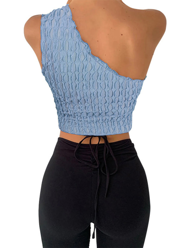 Women's Solid Color Texture One Shoulder Tank Top