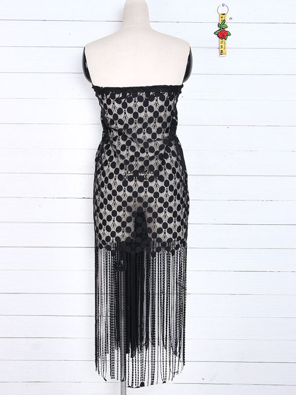 Women's hollow beach lace fringed blouse skirt
