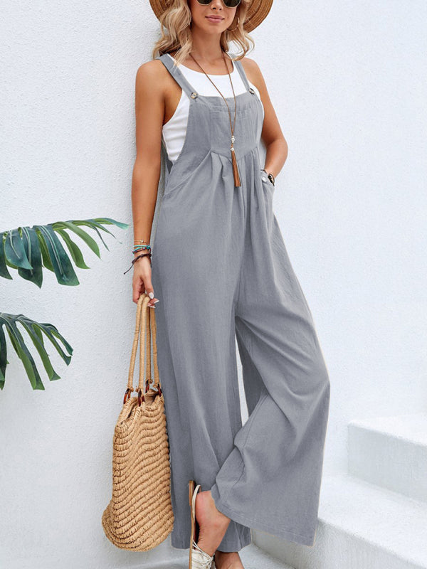 Women's Solid Color Casual Bib Trousers