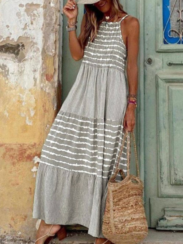 Elegant women's suspenders, round neck and large swing stitching dress