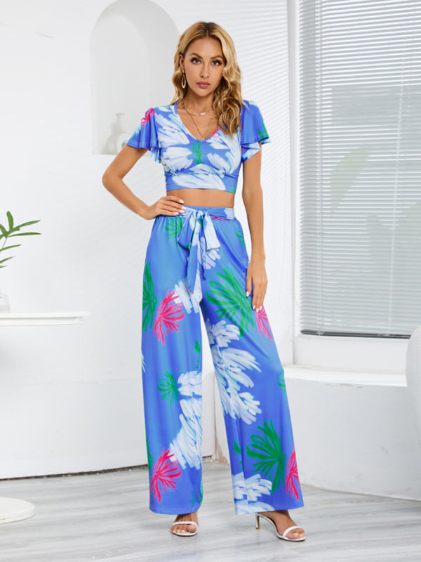 Tropical Print Crop Top & Pants Set