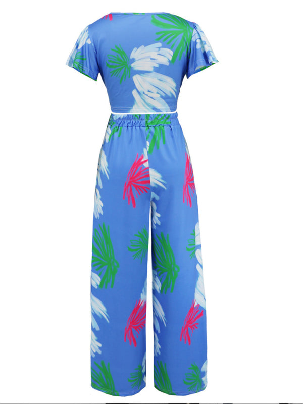 Tropical Print Crop Top & Pants Set